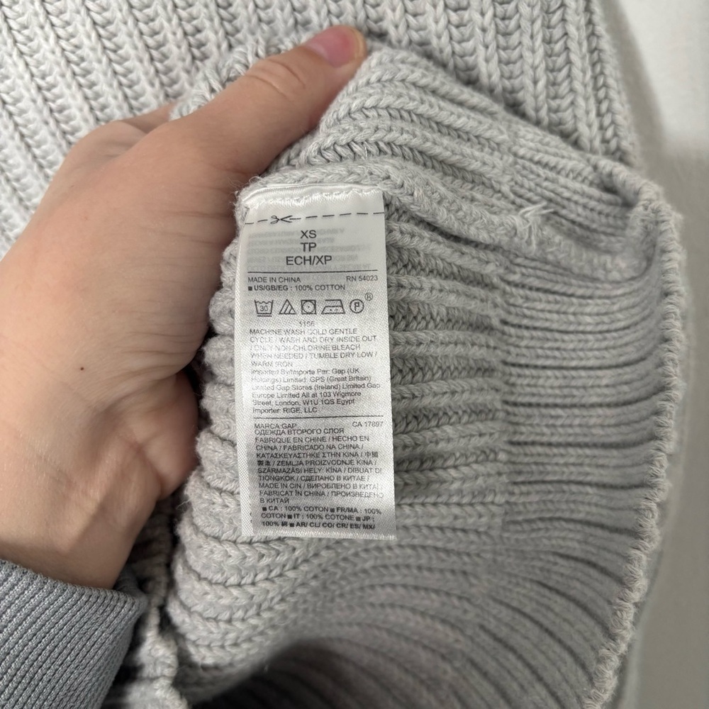 GAP Ribbed Mock Neck Sweater XS Gray 100% Cotton Classic - Picture 7 of 8